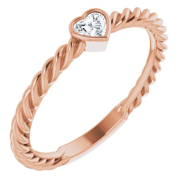 14K Rose Gold 1/6 CT Diamond Bezel-Set Rope Ring