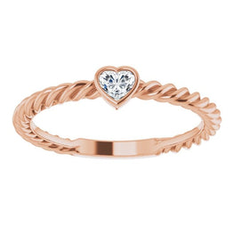 14K Rose Gold 1/6 CT Diamond Bezel-Set Rope Ring