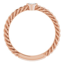 14K Rose Gold 1/6 CT Diamond Bezel-Set Rope Ring
