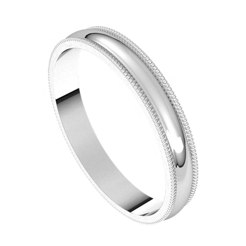 14K White Lightweight Milgrain Wedding Band