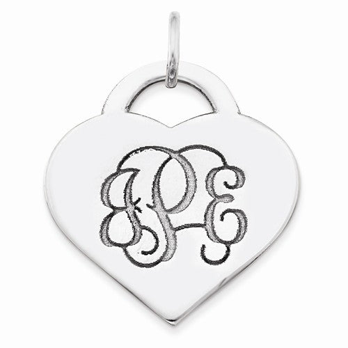 Sterling Silver Casted High Polished Letters Heart Monogram Pendant