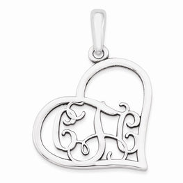 Sterling Silver Casted Polished & Satin Monogram Heart Pendant