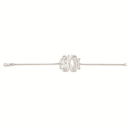 Sterling Silver Etched Outline Monogram Plate With Chain Bracelet