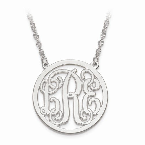 Sterling Silver Etched Outline Monogram Circle Pendant With Chain