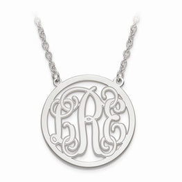 Sterling Silver Etched Outline Monogram Circle Pendant With Chain