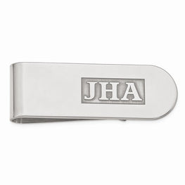 Sterling Silver Raised Letters Polished Monogram Money Clip