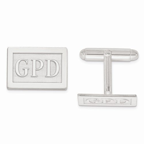 Sterling Silver Raised Letters Rectangle Monogram Cuff Links