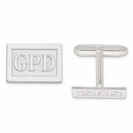 Sterling Silver Raised Letters Rectangle Monogram Cuff Links