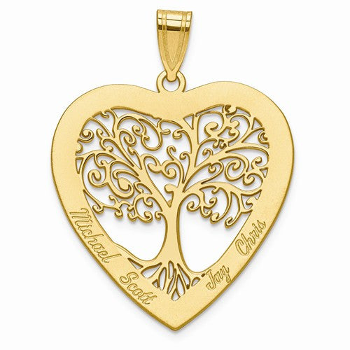 Laser Polished Family Tree Heart Pendant