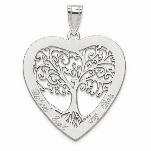 Laser Polished Family Tree Heart Pendant