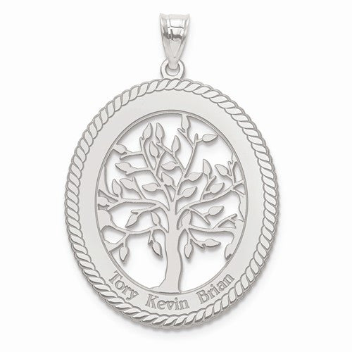 Sterling Silver Laser Polished Family Tree Oval Pendant