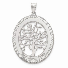 Sterling Silver Laser Polished Family Tree Oval Pendant