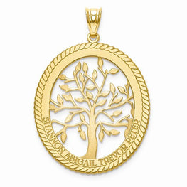 Laser Polished Family Tree Oval Pendant